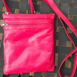 SOLD m0851 Flat Crossbody Bag Aniline Leather Pink